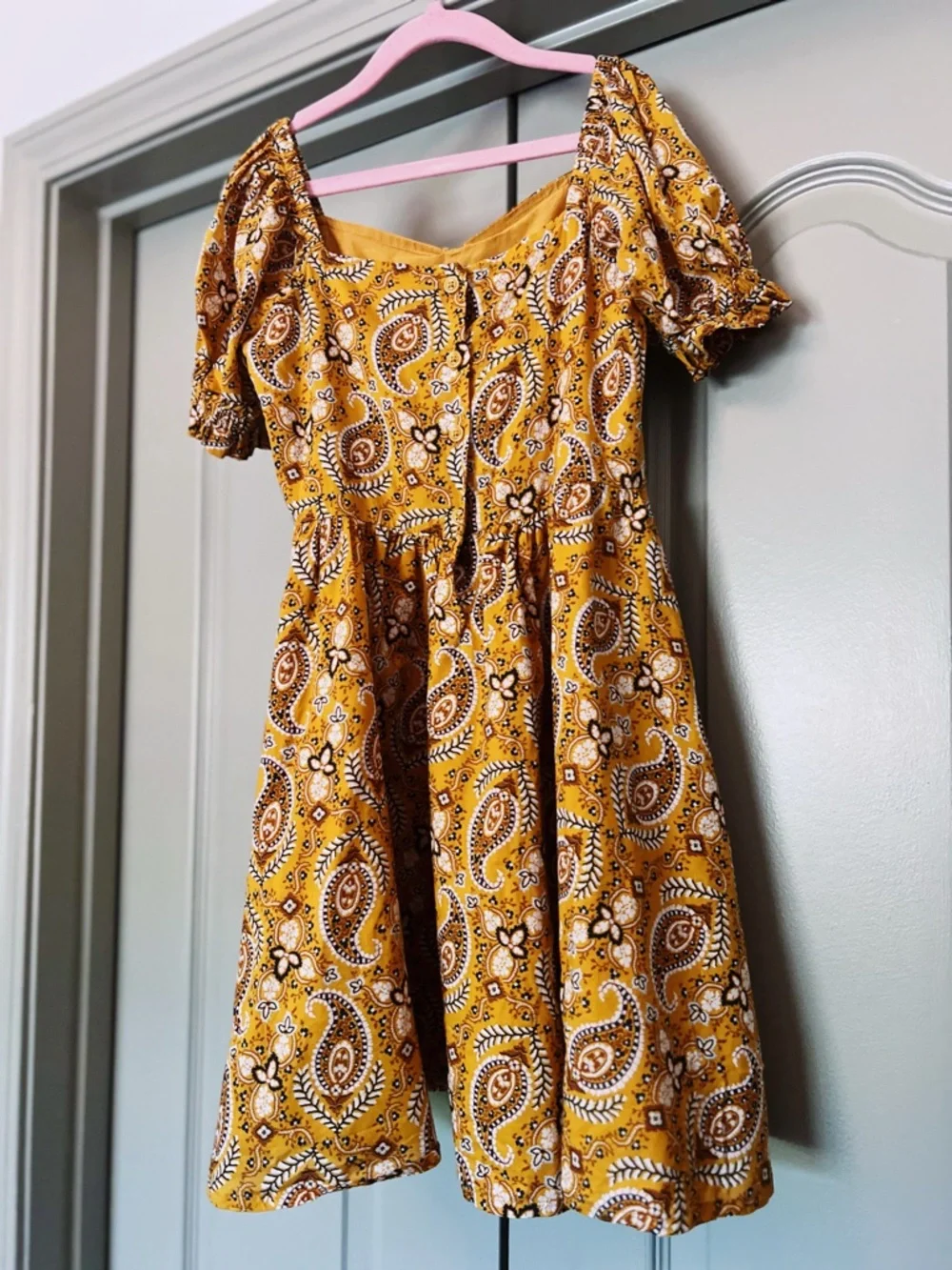 Janie and Jack Paisley Dress Size 8 Mustard Yellow Boho Puff Sleeve
